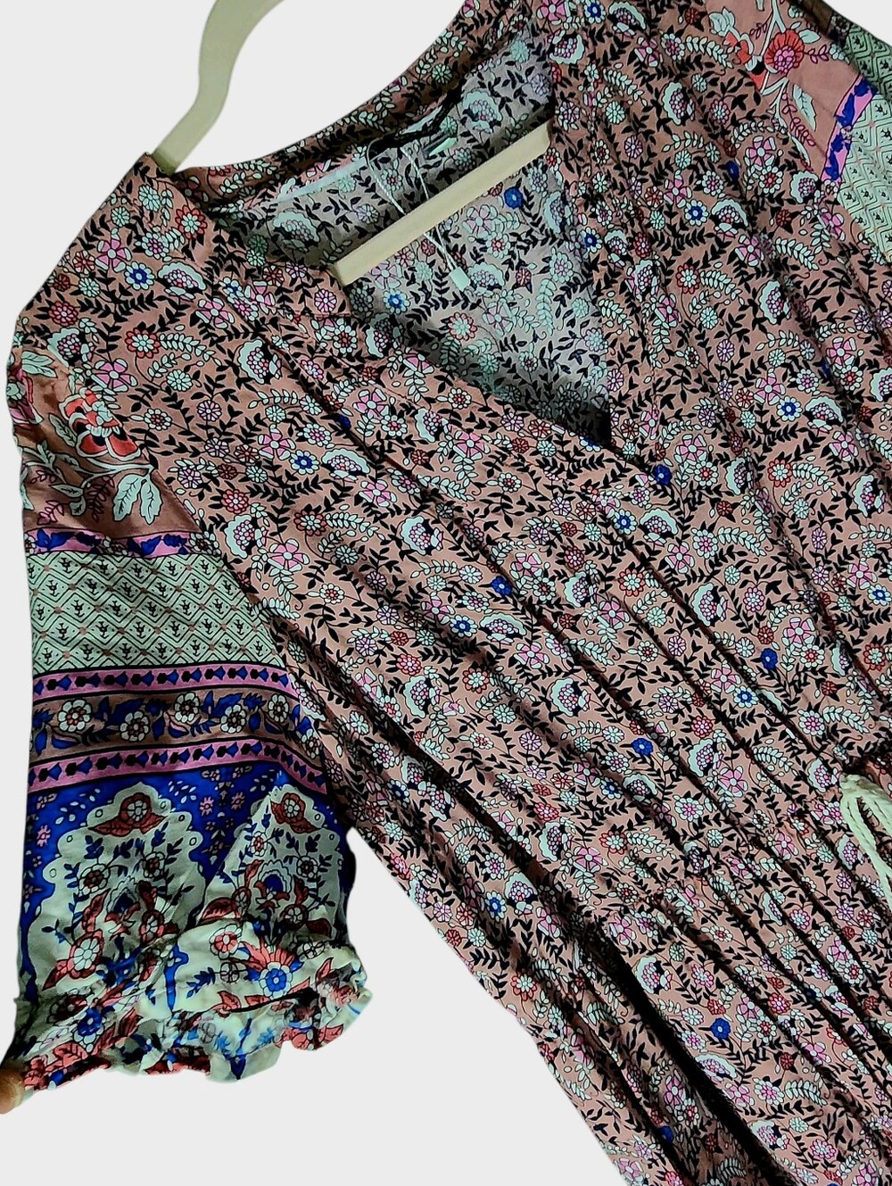 BOHO MAUVE FLORAL MAXI DRESS PUFF SLEEVE V NECK POCKETS 🌸 - Picture 4 of 7